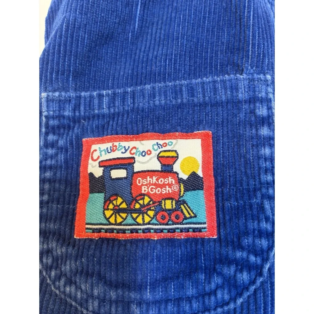 Vintage Oshkosh‎ B'gosh 2T corduroy overalls Train Made In USA Blue